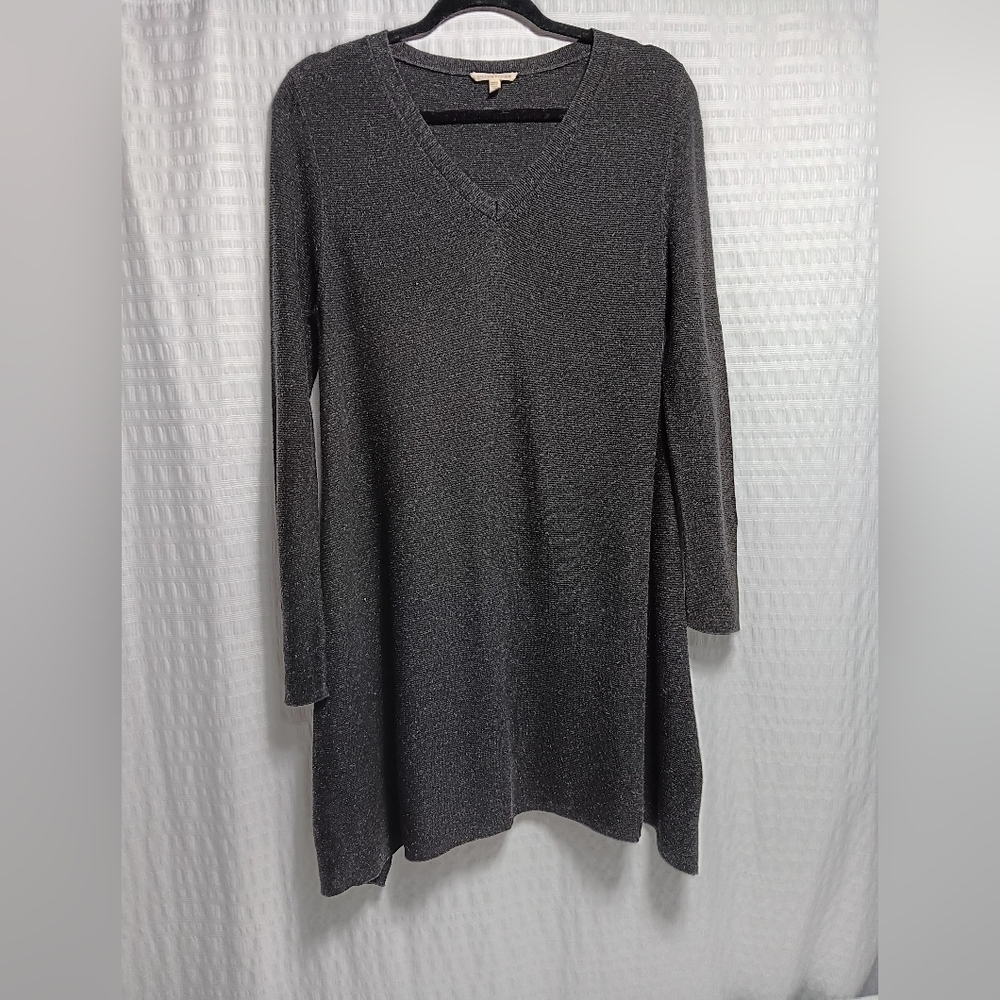 EILEEN FISHER  Knit Long Sleeve v neck aline midi Dress. Ladies size s